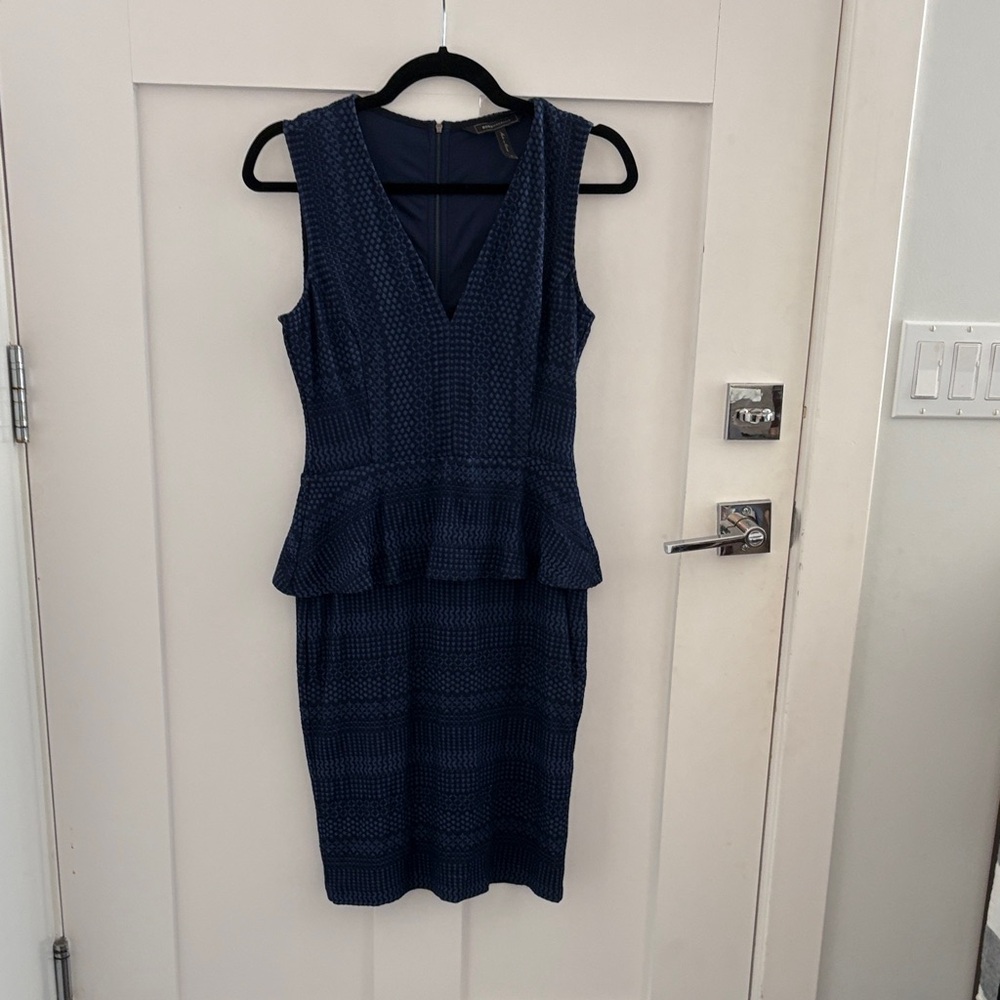 BCBGMaxAzria Navy Textured Midi Dress